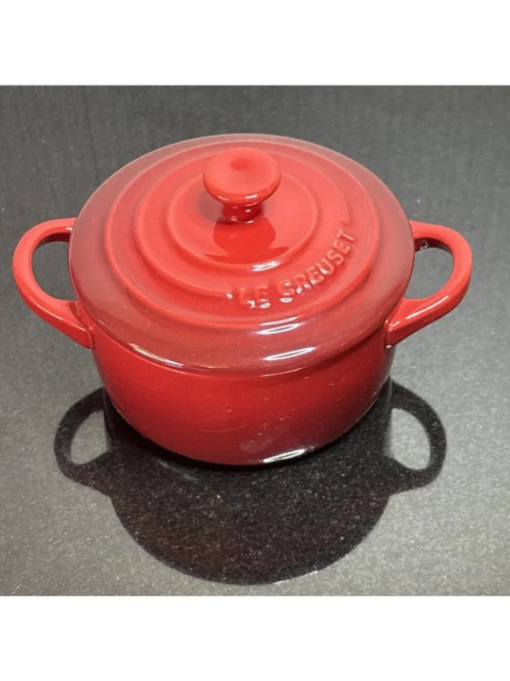 Le Creuset Mini Dutch Oven Cocotte Cerise Enameled Ceramic Ramekin Round Lid 8oz